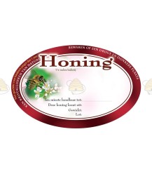 Oval red honey label