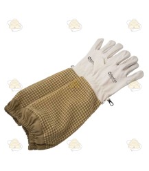 Beekeeper gloves AirFree, leather white & ventilation khaki - BeeFun®