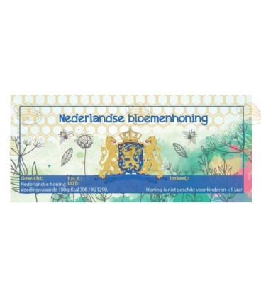 Nederlandse bloemenhoning aquarel etiket (rechthoekig)