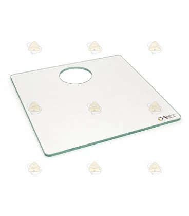 Spaarkast glass crown board with feeder hole 47,3 x 42,1 cm and stainless steel bee escape