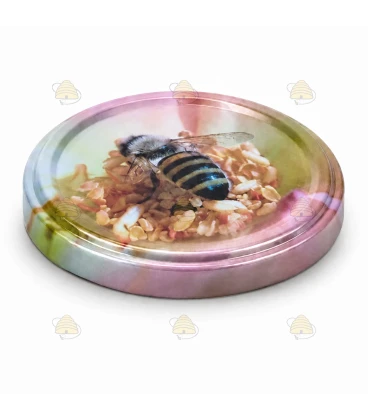 Pink flower with bee, 63 mm twist-off lid, 60 pieces