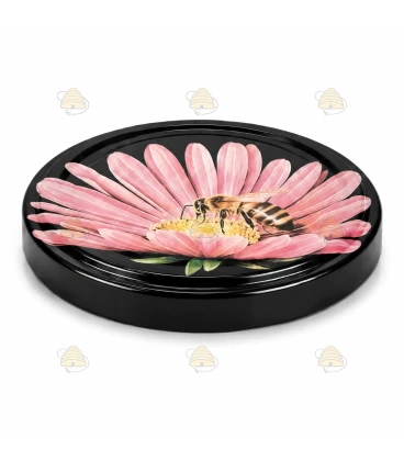 Kasse med låg, bi på rosa marguerit, 63 mm TO - 1440 stk