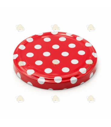 Lids red with polka dots, 82 mm twist-off lids, 12 pcs