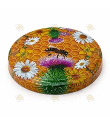 Lids natural flowers, bee & honeycomb motif, 82 mm TO lids, 12 pieces
