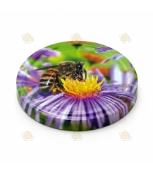 Lid with bee on purple yellow flower, 82 mm TO, 12 pieces