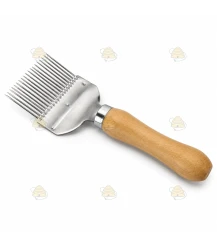 Uncapping fork with straight tines, wooden handle