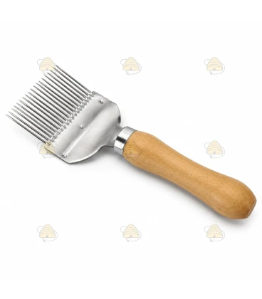 Uncapping fork with straight tines, wooden handle