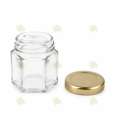 Sekskantet honningglas 45ml / 50g, med låg