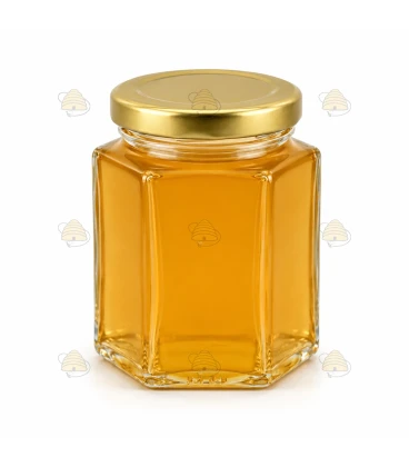 Sekskantet honningglas 45ml / 50g, med låg