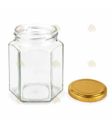 Sekskantet glas 196ml / 250g, med låg
