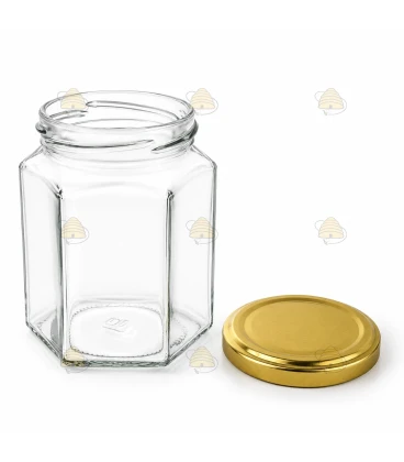 Sekskantet glas 278ml / 350g, med låg
