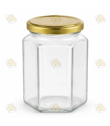 Sekskantet glas 278ml / 350g, med låg