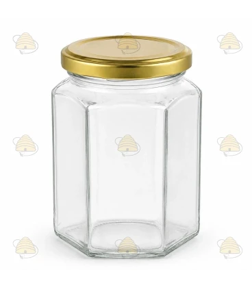 Sekskantet glas 278ml / 350g, med låg