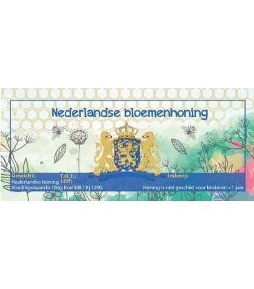 Nederlandse bloemenhoning aquarel etiket (rechthoekig)