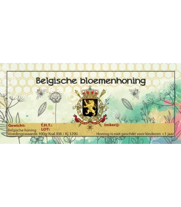 Belgische bloemenhoning aquarel etiket (rechthoekig)