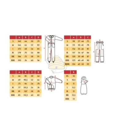 BeeFun® beekeeper clothing size chart and tips for use