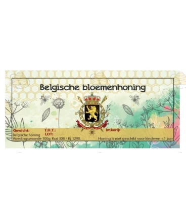 Belgische bloemenhoning aquarel etiket (rechthoekig)